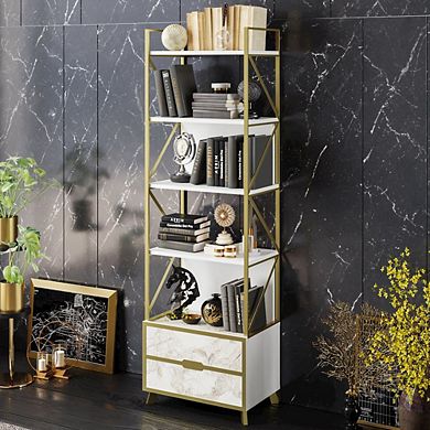 Frida Bookcase - Ephesus Marble & Gold