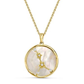 Luna Mia 18k Gold Over Sterling Silver Cultured Mother-of Pearl & White Topaz Zodiac Constellation Pendant Necklace