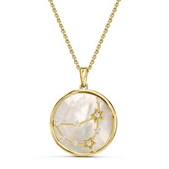 Luna Mia 18k Gold Over Sterling Silver Cultured Mother-of Pearl & White Topaz Zodiac Constellation Pendant Necklace