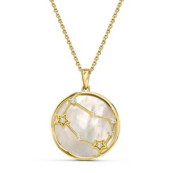 Luna Mia 18k Gold Over Sterling Silver Cultured Mother-of Pearl & White Topaz Zodiac Constellation Pendant Necklace