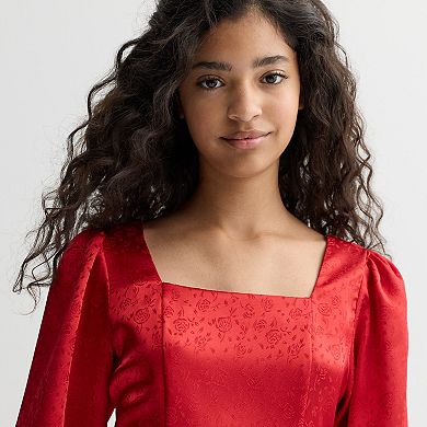 Girls 7-16 Poppies & Roses Long Sleeve Square Neck Dress