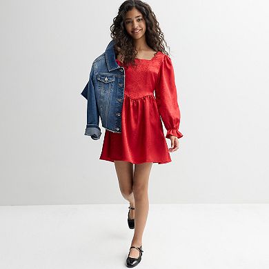 Girls 7-16 Poppies & Roses Long Sleeve Square Neck Dress