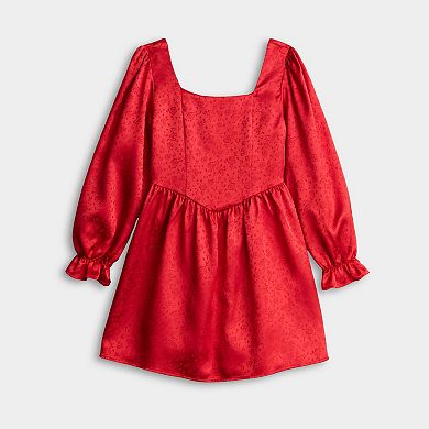 Girls 7-16 Poppies & Roses Long Sleeve Square Neck Dress