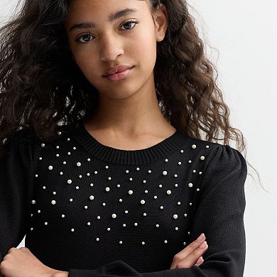 Girls Poppies & Roses Faux Pearl Sweater Dress