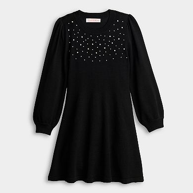 Girls Poppies & Roses Faux Pearl Sweater Dress