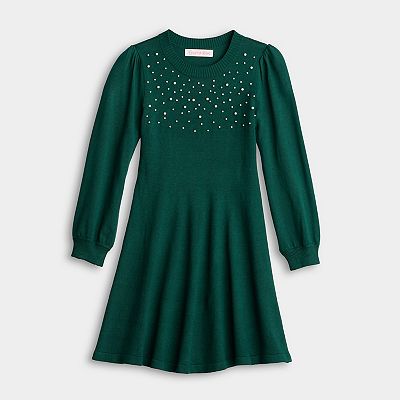 Girls Poppies & Roses Faux Pearl Sweater Dress