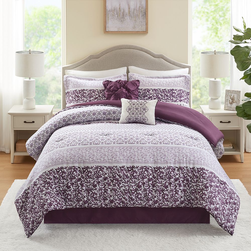 Madison Park Betty Floral 6-Piece Comforter Set with Coordinating Throw Pillows - KING