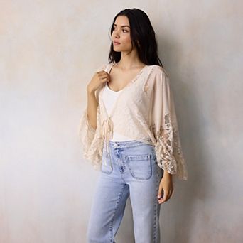 Women's LC Lauren Conrad Ruffle Lace Tie-Front Ruana Topper