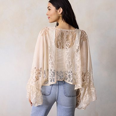 Women's LC Lauren Conrad Ruffle Lace Tie-Front Ruana Topper