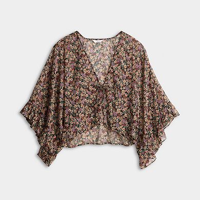 Women's LC Lauren Conrad Printed Ruffle Front Tie Ruana