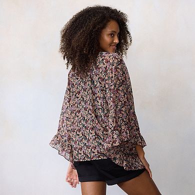 Women's LC Lauren Conrad Printed Ruffle Front Tie Ruana