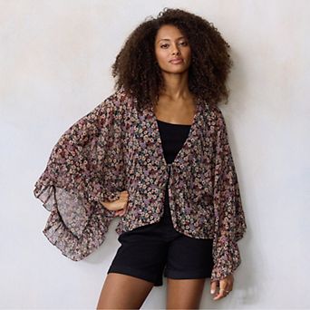 Women's LC Lauren Conrad Printed Ruffle Front Tie Ruana