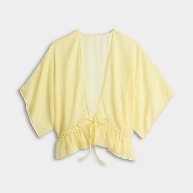 Women's LC Lauren Conrad Swiss Dot Crop Tie Ruffle Bottom Ruana