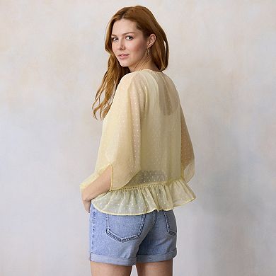 Women's LC Lauren Conrad Swiss Dot Crop Tie Ruffle Bottom Ruana