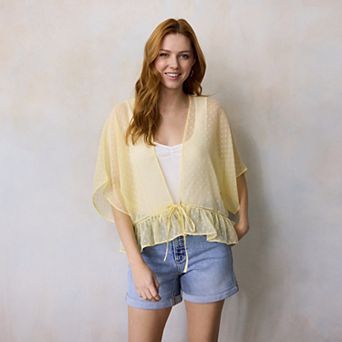 Women's LC Lauren Conrad Swiss Dot Crop Tie Ruffle Bottom Ruana