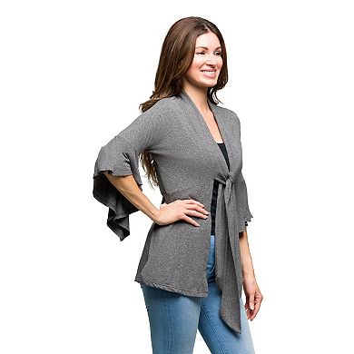 Women's 24Seven Comfort Apparel Tie Front Bell Sleeve Cardigan