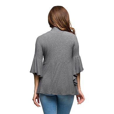 Women's 24Seven Comfort Apparel Tie Front Bell Sleeve Cardigan