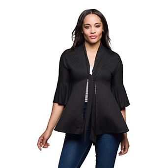 Women's 24Seven Comfort Apparel Tie Front Bell Sleeve Cardigan