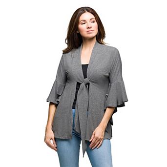 Women's 24Seven Comfort Apparel Tie Front Bell Sleeve Cardigan