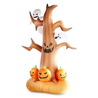 G128 8ft Halloween Haunted Tree with Ghosts and Pumpkins Inflatable Decor with LED Lights