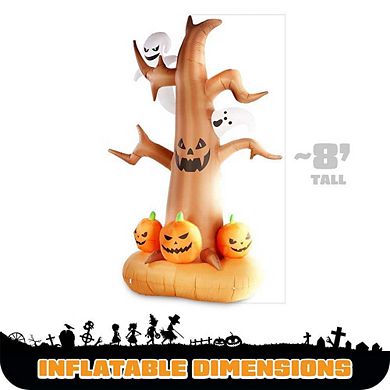 G128 8ft Halloween Haunted Tree with Ghosts and Pumpkins Inflatable Decor with LED Lights