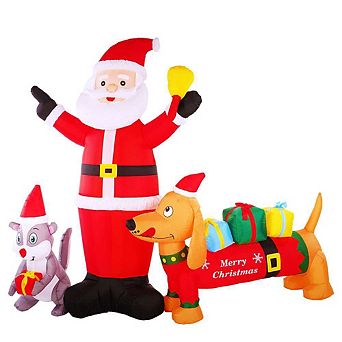 G128 6.5ft Santa Claus with Dog and Raccoon Christmas Inflatable Decor with LED Lights