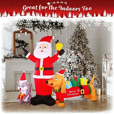 G128 6.5ft Santa Claus with Dog and Raccoon Christmas Inflatable Decor with LED Lights