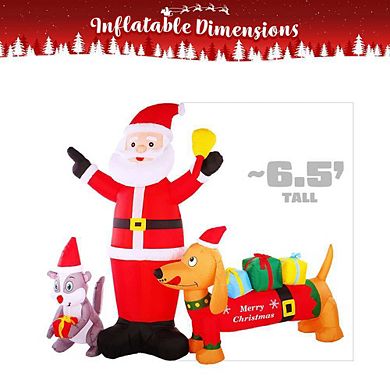 G128 6.5ft Santa Claus with Dog and Raccoon Christmas Inflatable Decor with LED Lights