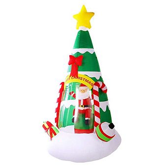 G128 7ft Inflatable Christmas Tree with Santa Claus, Candy Canes and LED Lights