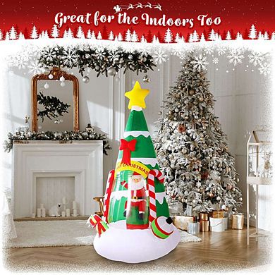 G128 7ft Inflatable Christmas Tree with Santa Claus, Candy Canes and LED Lights