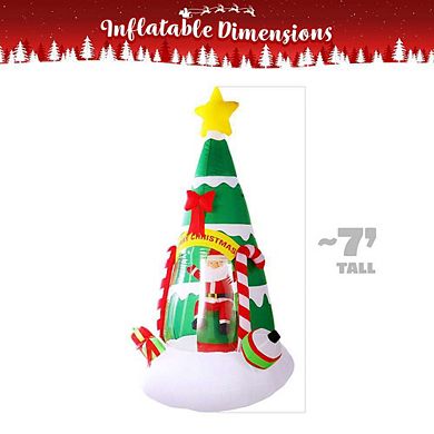 G128 7ft Inflatable Christmas Tree with Santa Claus, Candy Canes and LED Lights