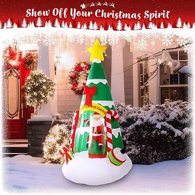 G128 7ft Inflatable Christmas Tree with Santa Claus, Candy Canes and LED Lights