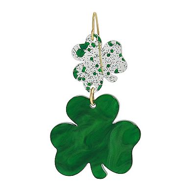 Gold Tone Green Clover Drop Earrings