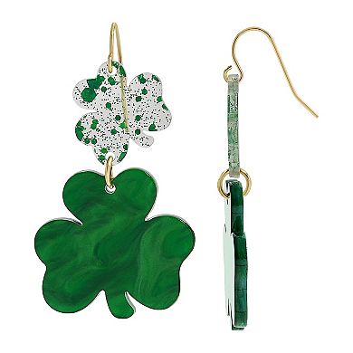 Gold Tone Green Clover Drop Earrings