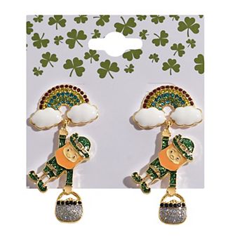 Rainbow Leprechaun Nickel Free Post Drop Earrings