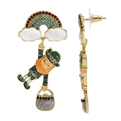 Rainbow Leprechaun Nickel Free Post Drop Earrings