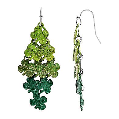 Silver Tone St. Patrick's Day Mini Clover Dangle Earrings
