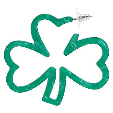 Silver Tone St. Patrick's Day Large Clover Outline Hoop Earrings