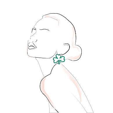 Silver Tone St. Patrick's Day Large Clover Outline Hoop Earrings