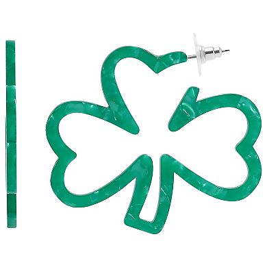Silver Tone St. Patrick's Day Large Clover Outline Hoop Earrings