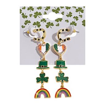 Gold Tone St. Patrick's Day Mini Hoop Earrings with Charms