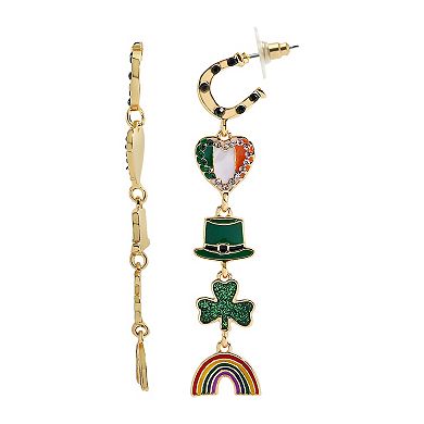 Gold Tone St. Patrick's Day Mini Hoop Earrings with Charms