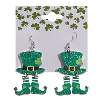 Silver Tone St. Patrick's Day Top Hat and Shoes Dangle Earrings