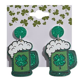 Silver Tone St. Patrick's Day Beer Mug Dangle Earrings