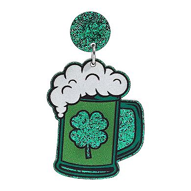 Silver Tone St. Patrick's Day Beer Mug Dangle Earrings