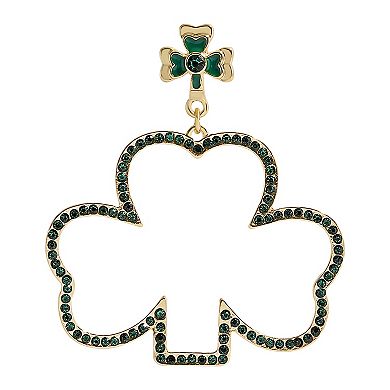 Gold Tone St. Patrick's Day Rhinestone Clover Leaf Earrings