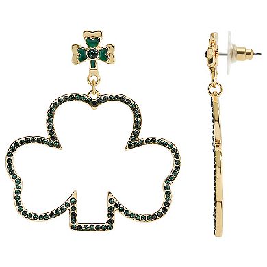 Gold Tone St. Patrick's Day Rhinestone Clover Leaf Earrings