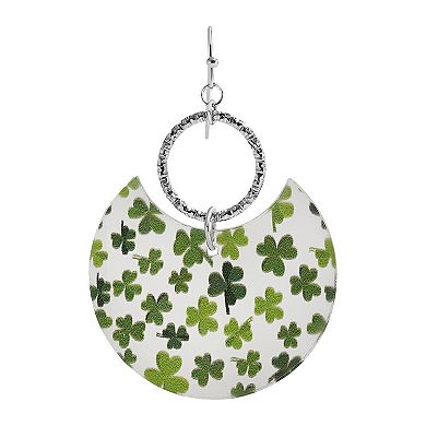 Silver Tone St. Patrick's Day Clover Circle Drop Earrings