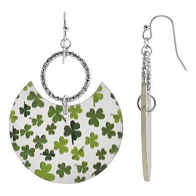 Silver Tone St. Patrick's Day Clover Circle Drop Earrings