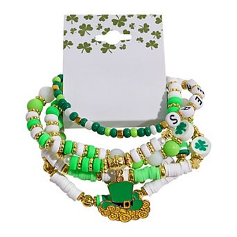 Gold Tone St. Patrick's Day 6 pk Layer Lucky Charm Bracelets